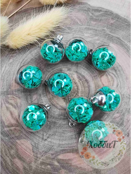 Подвеска шарик с наполнителем "Сердечко" (зеленый)